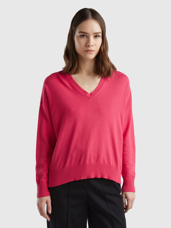 Pullover mit V-Ausschnitt aus gemischtem Modal® Damen