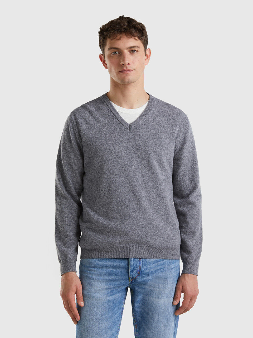 V Neck Merino Wool Sweater Men 2024 Benetton