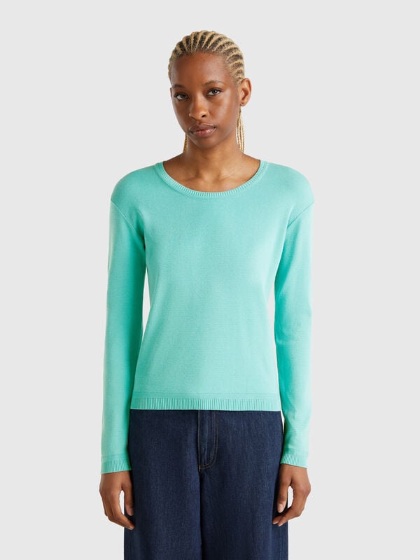 Crew neck sweater in pure cotton Women