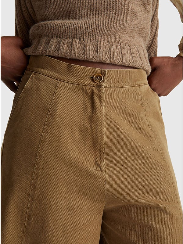 3/4 length cotton wide trousers Women