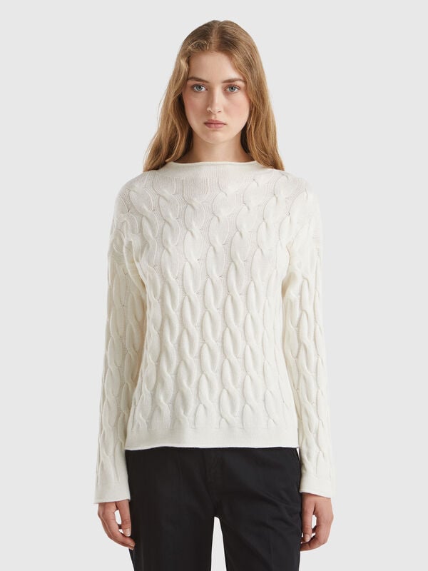 Pullover mit Zopfmuster aus gemischtem Cashmere Damen