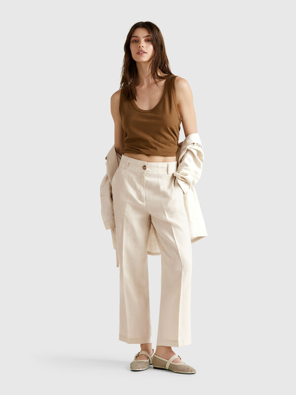 Straight trousers in pure linen Women