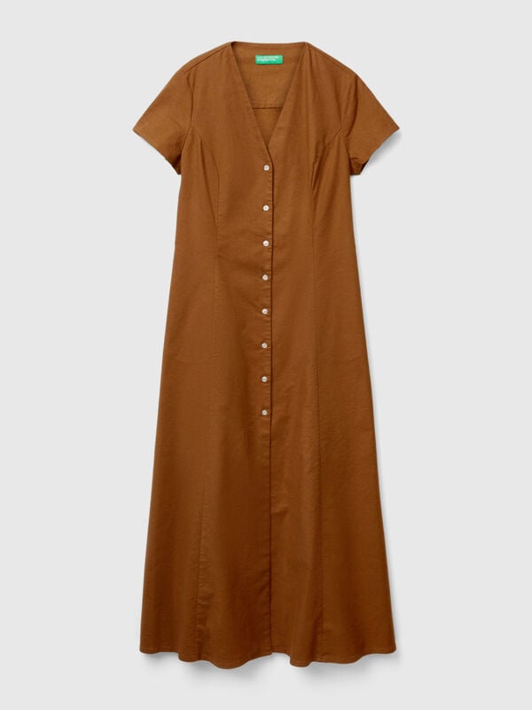 Stretch cotton and linen blend dress Women