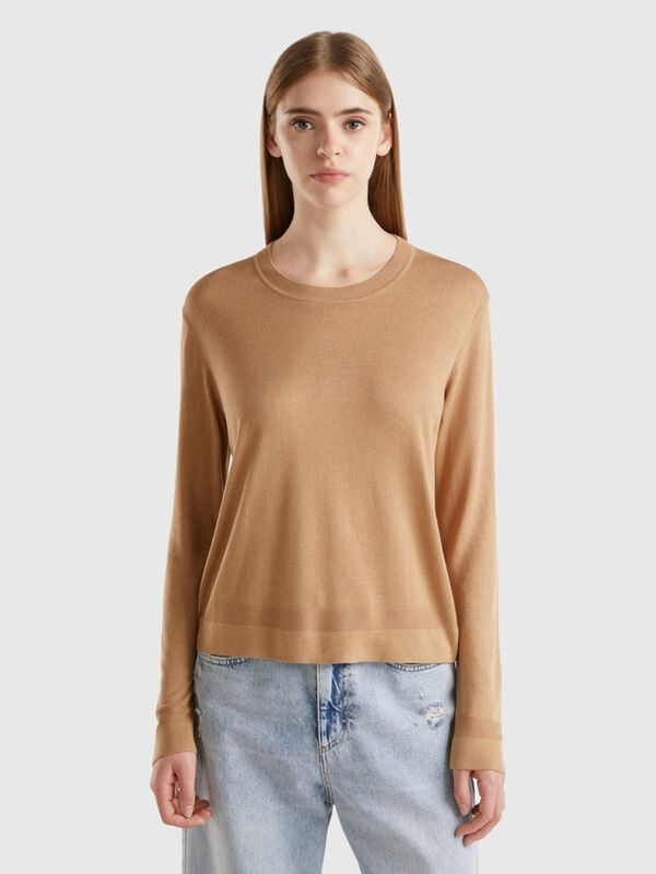 Pull à manches longues en soie mélangée Femme