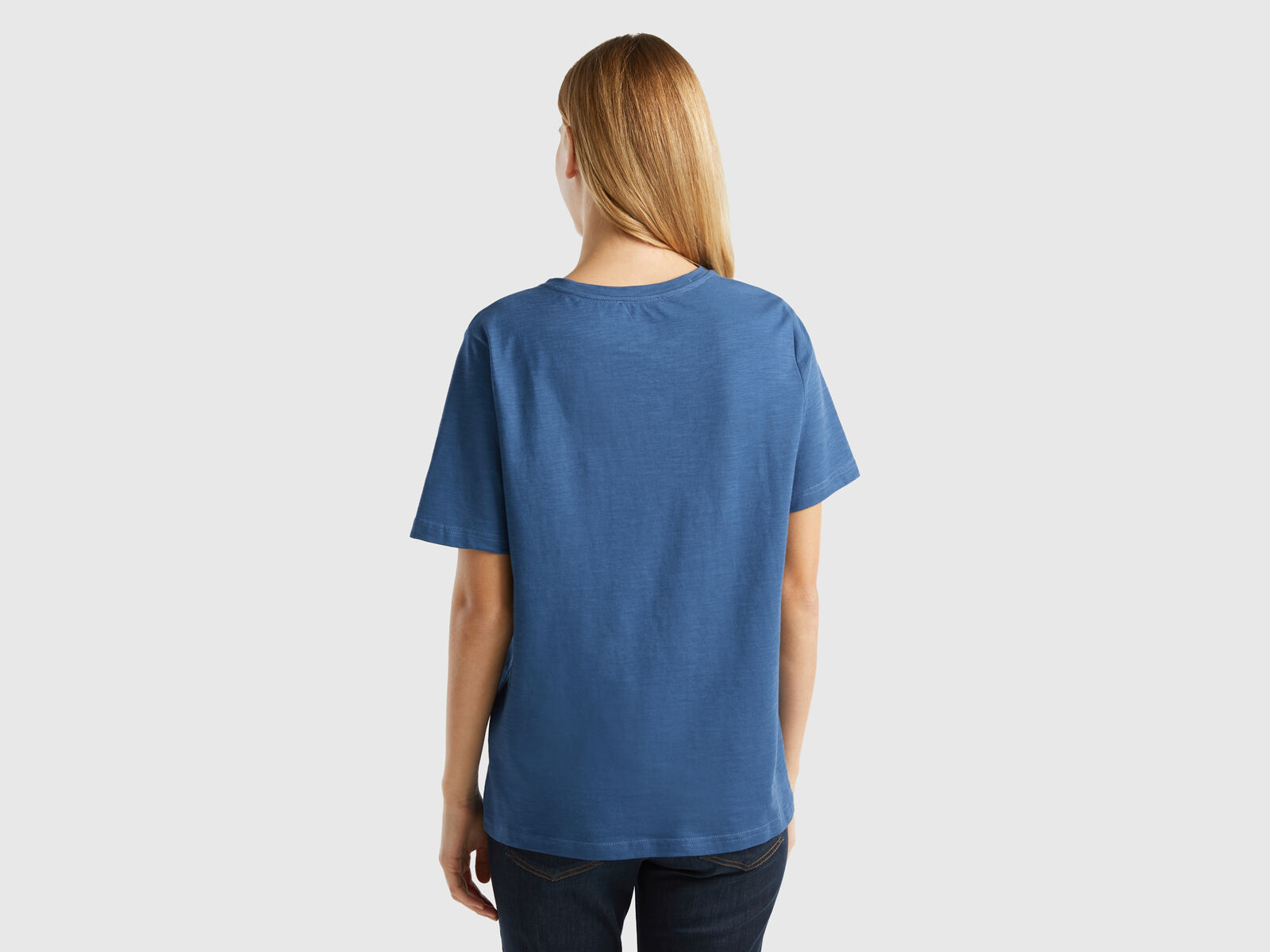 T-Shirt mit Rundhalsausschnitt aus geflammter Benetton | Taubenblau - Baumwolle