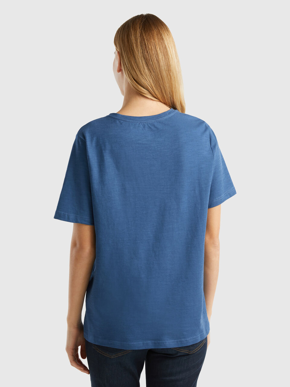 T-Shirt mit Rundhalsausschnitt | geflammter - Baumwolle Taubenblau Benetton aus