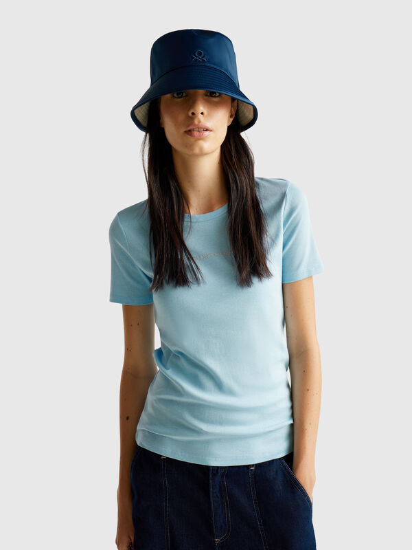T-shirt 100 % coton avec logo imprimé pailleté Femme
