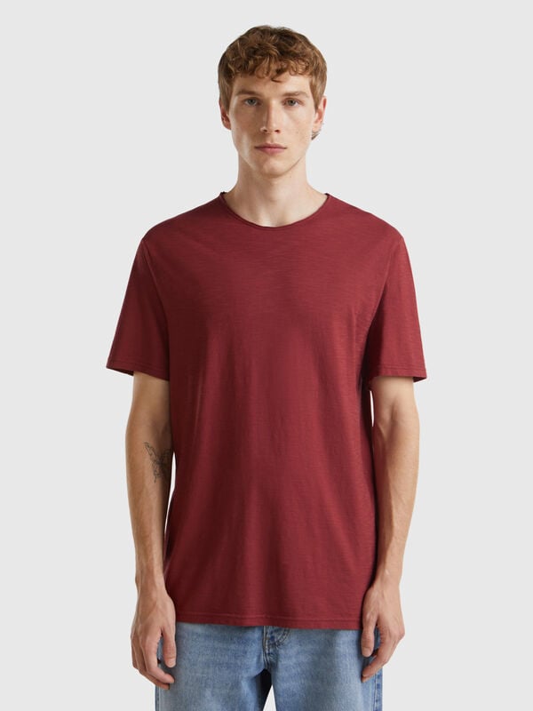 T-shirt bordeaux en coton flammé Homme