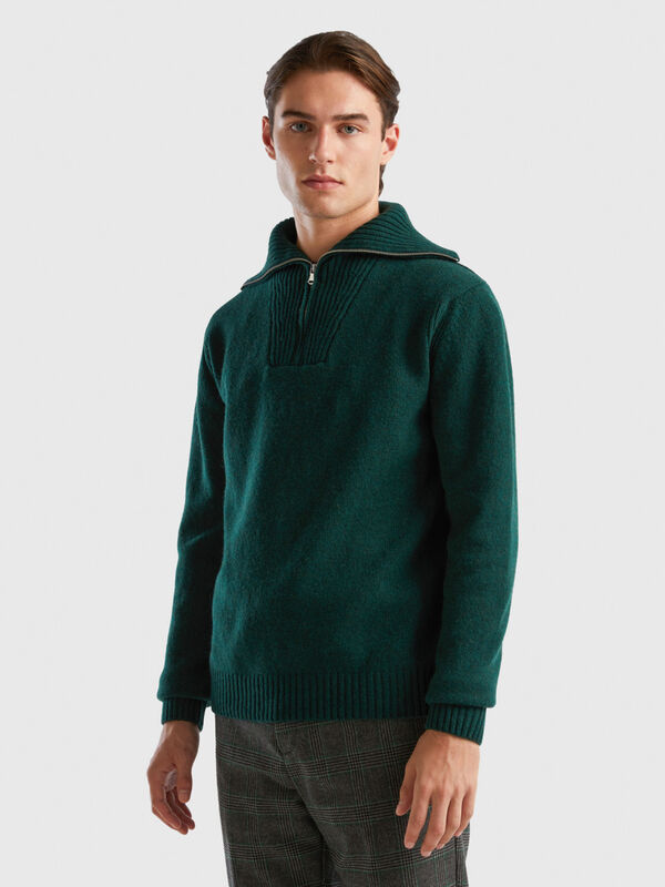 Dark green sweater in pure Shetland wool