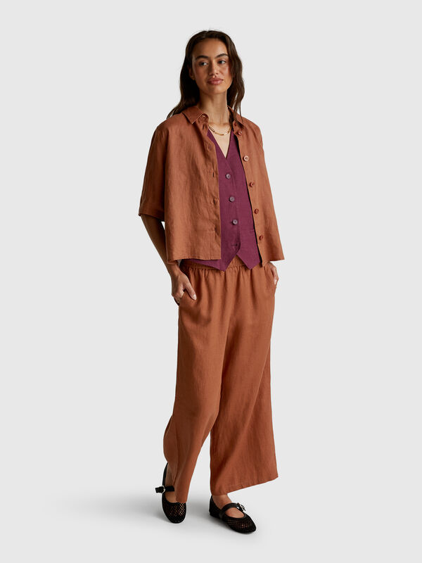 Camicia corta in puro lino Donna