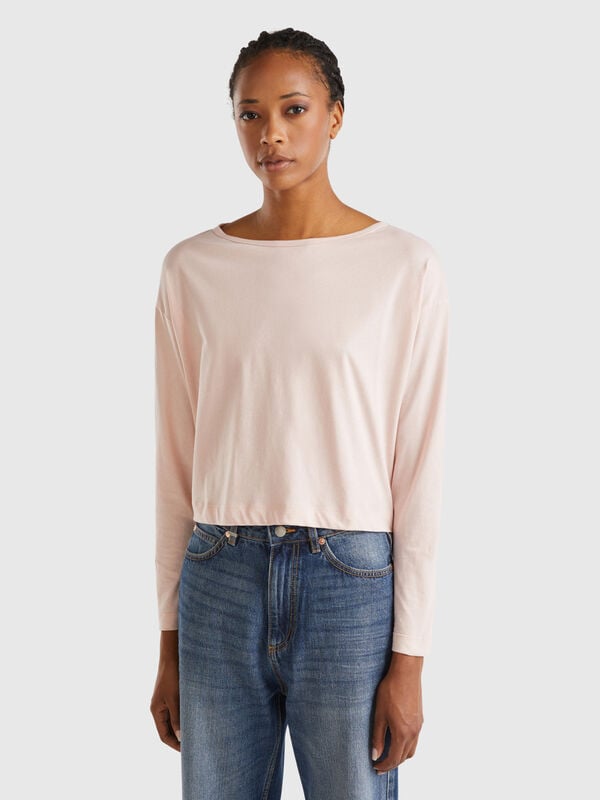 T-shirt rose poudré en coton à fibre longue Femme