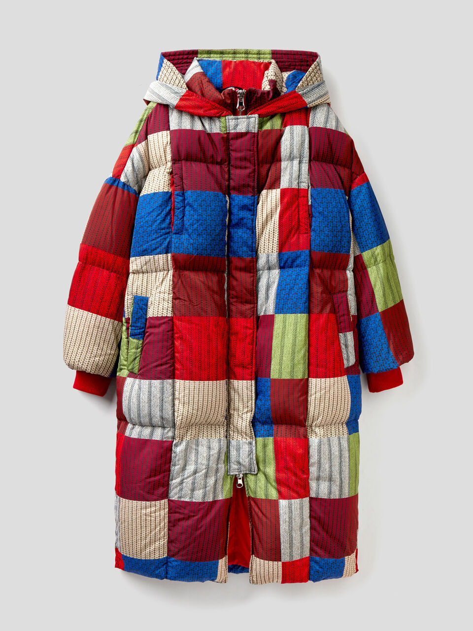 Longline printed padded jacket with hood image number 1