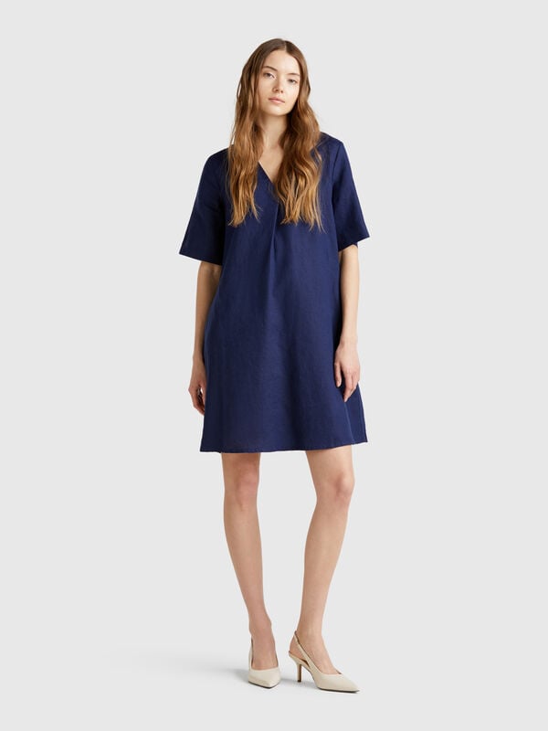 Kurzarmkleid aus reinem Leinen Damen