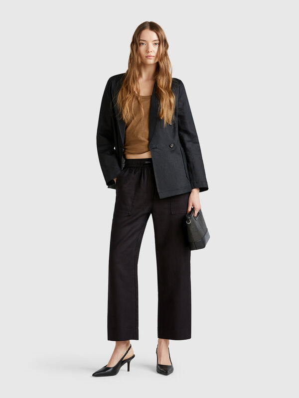 Trousers in pure linen with elastic Women