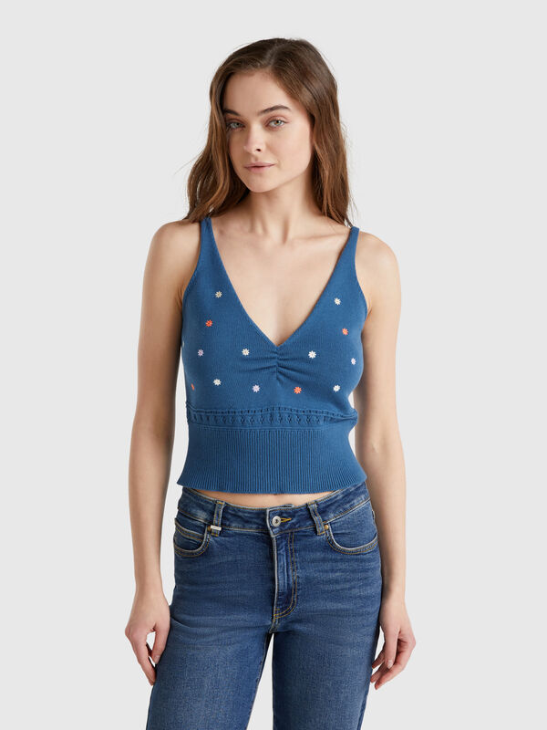 Gestricktes Tanktop mit Blumenstickerei Damen