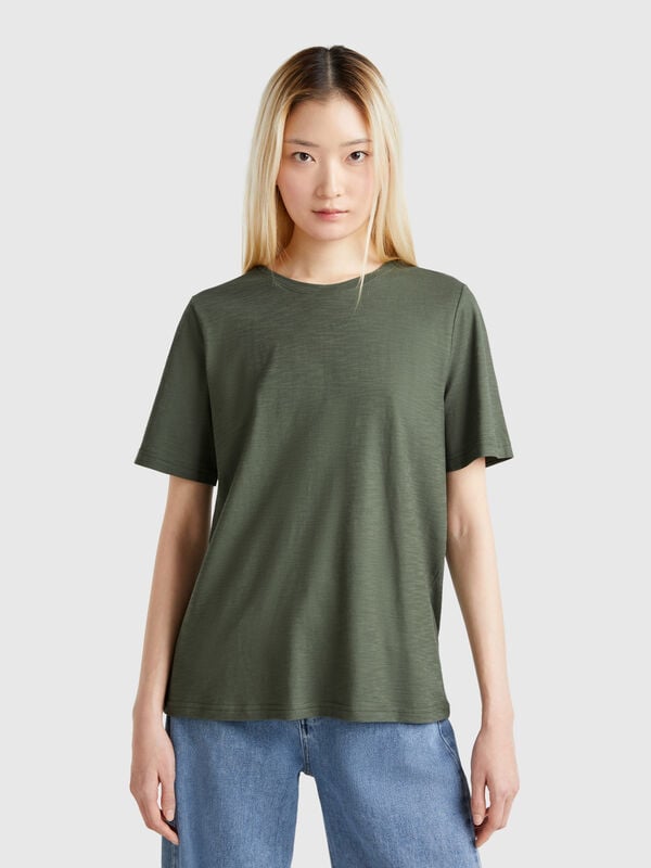 T-Shirt mit Rundhalsausschnitt aus geflammter Baumwolle Damen