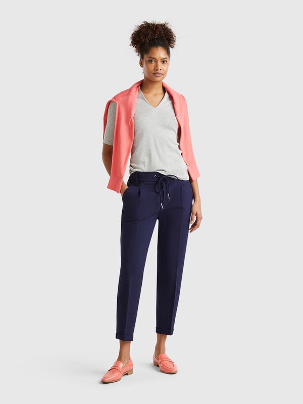 Pantalon uni à cordon de serrage Femme