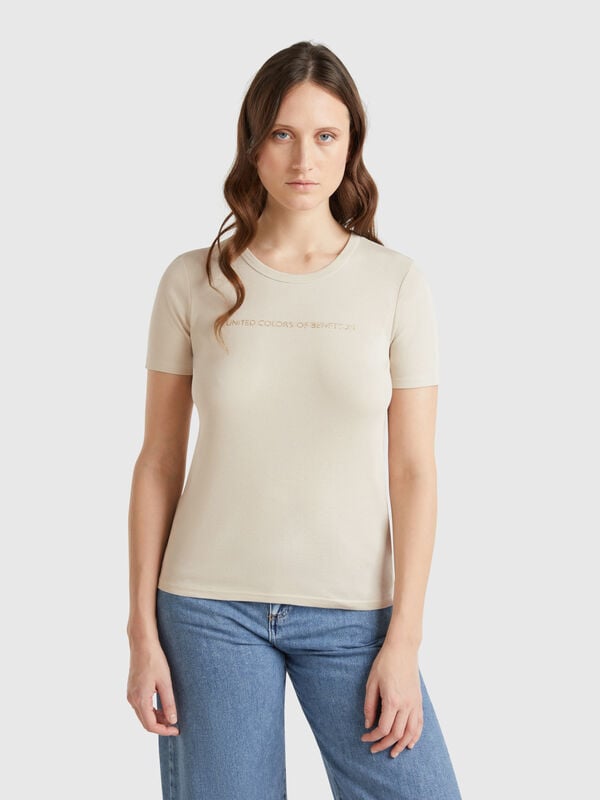 T-Shirt aus 100% Baumwolle mit Glitter-Logoprint Damen