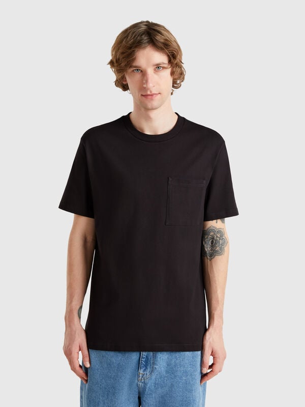 Black organic cotton t-shirt with pocket Men