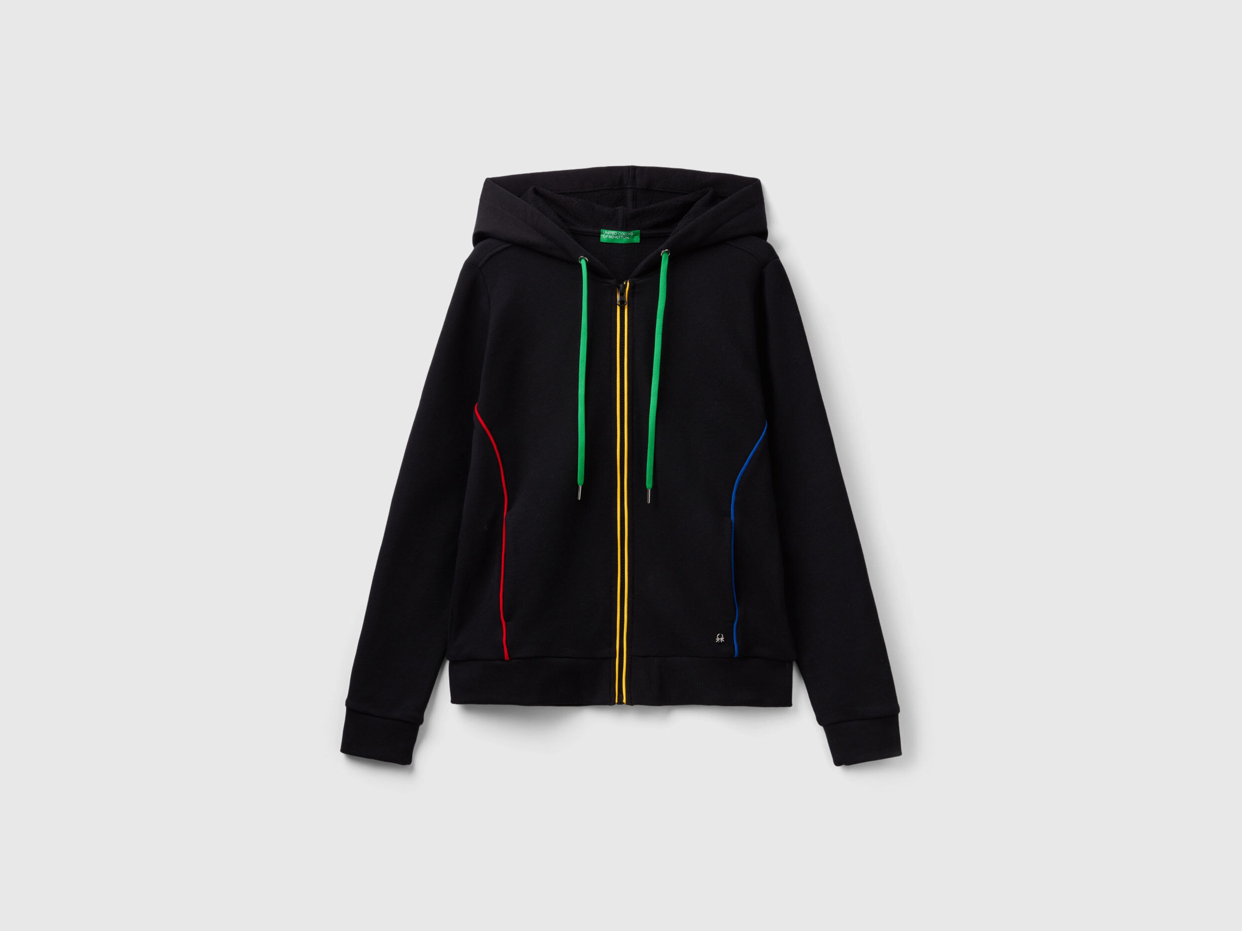 Sweat zippe 100 coton a capuche Noir Benetton