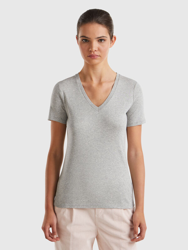 T-shirt en pur coton col V Femme