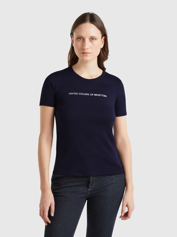 T-shirt 100 % coton à imprimé logo pailleté Femme