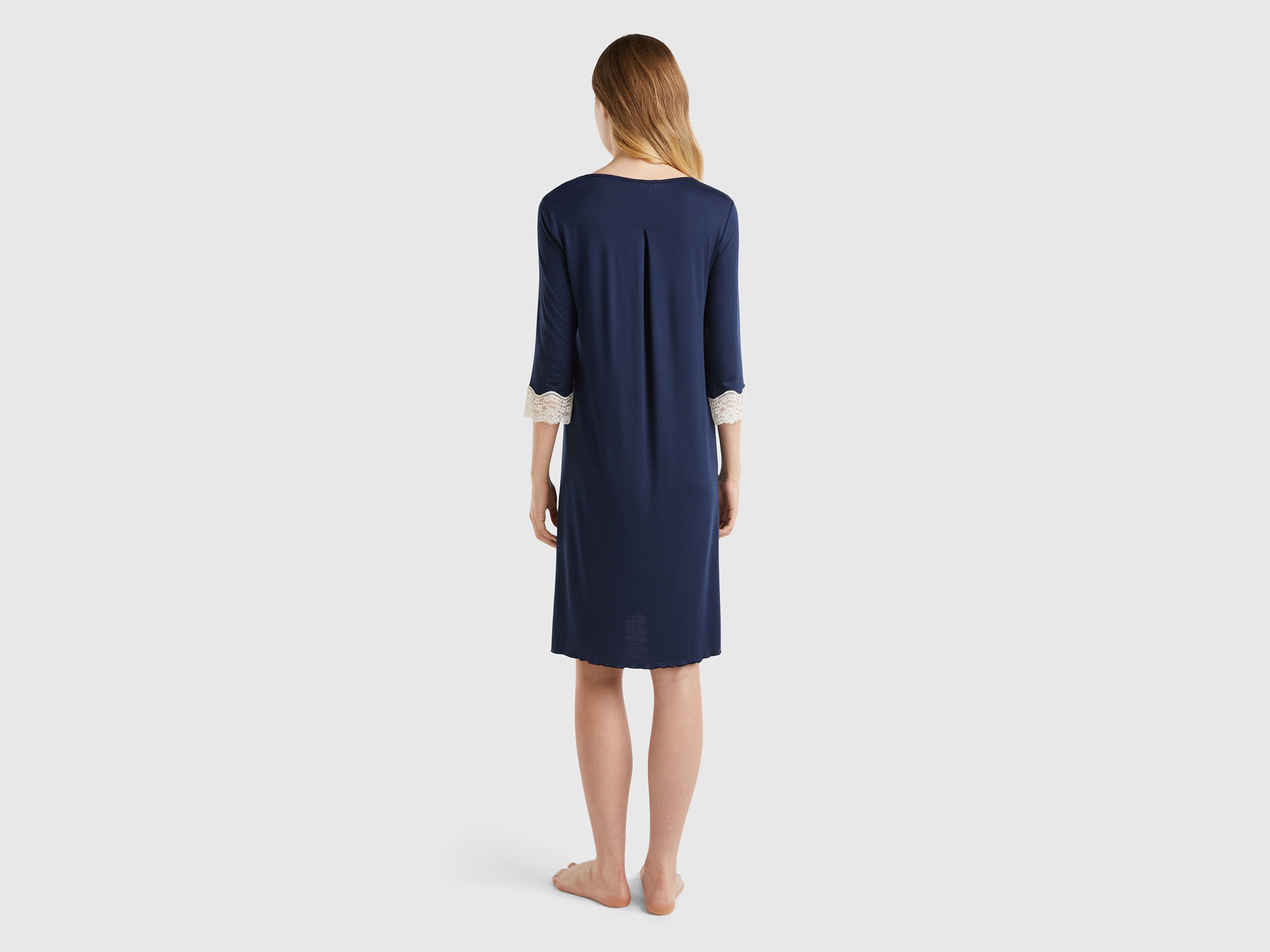 Camicia da notte con dettagli in pizzo Blu Scuro Benetton