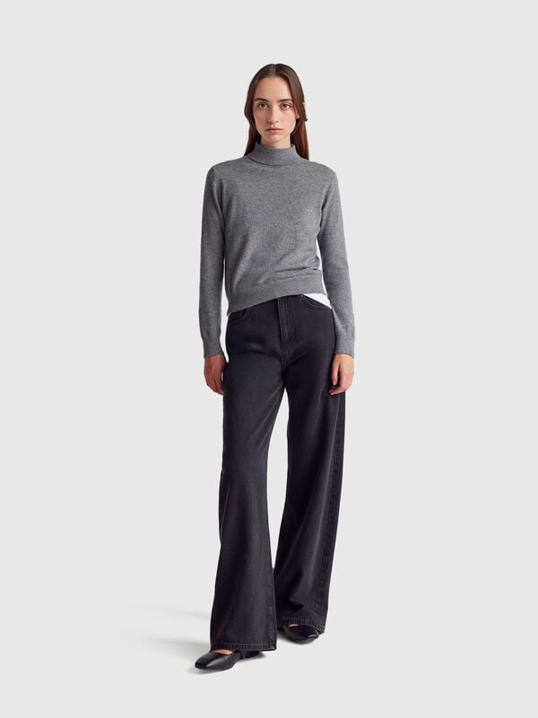 Dark gray turtleneck in pure cashmere Women