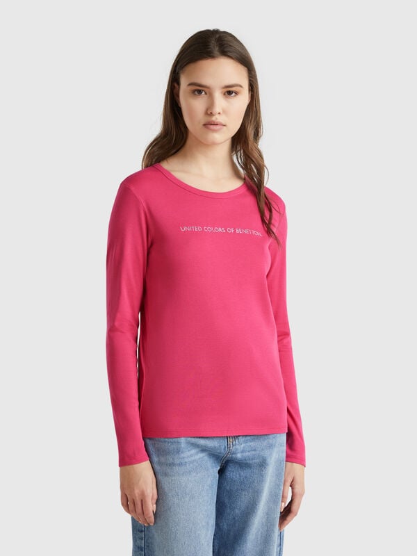 Magenta 100% cotton long sleeve t-shirt Women