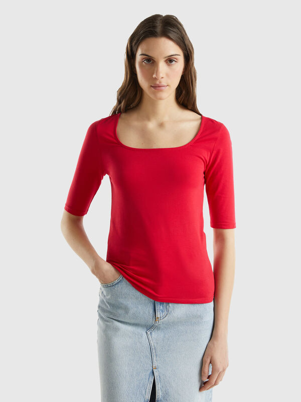 T-shirt ajusté en coton stretch Femme