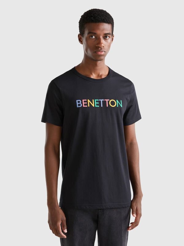 T-shirt nera in cotone bio con stampa logo Uomo