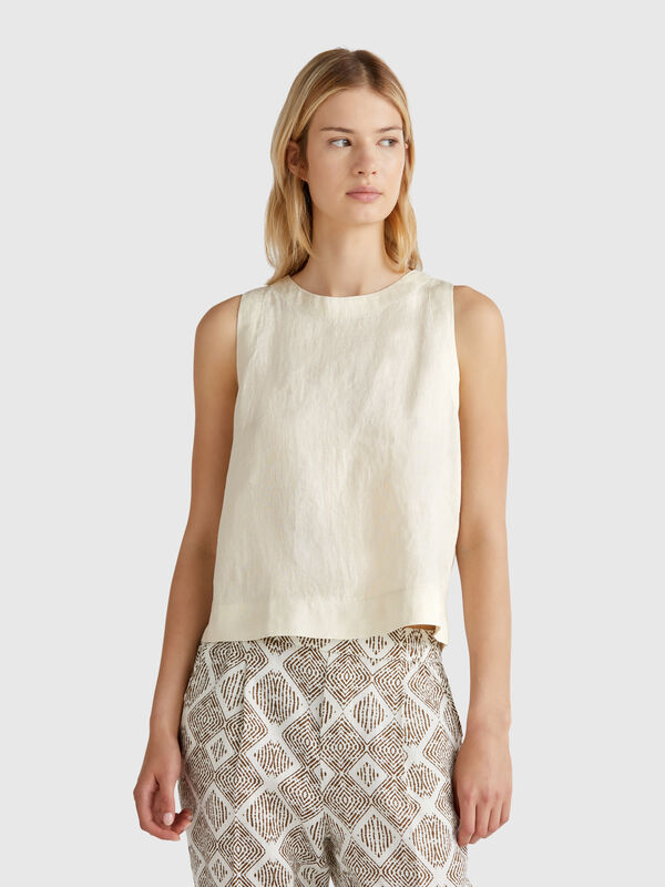 Top smanicato in puro lino Donna