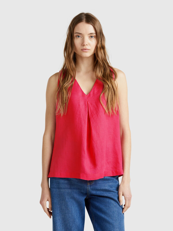 Blouse sans manches en pur lin Femme