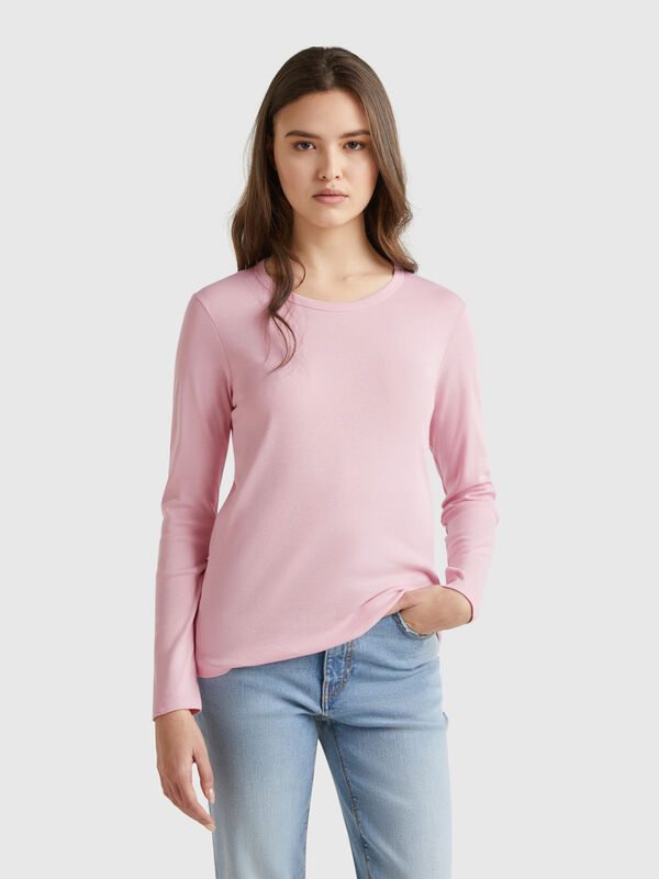 T-shirt à manches longues en pur coton Femme