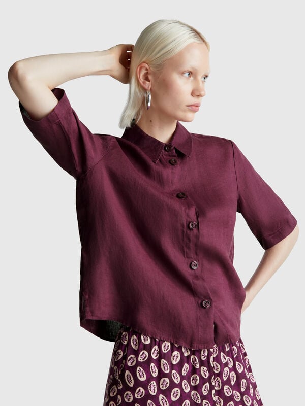 Camicia corta in puro lino Donna