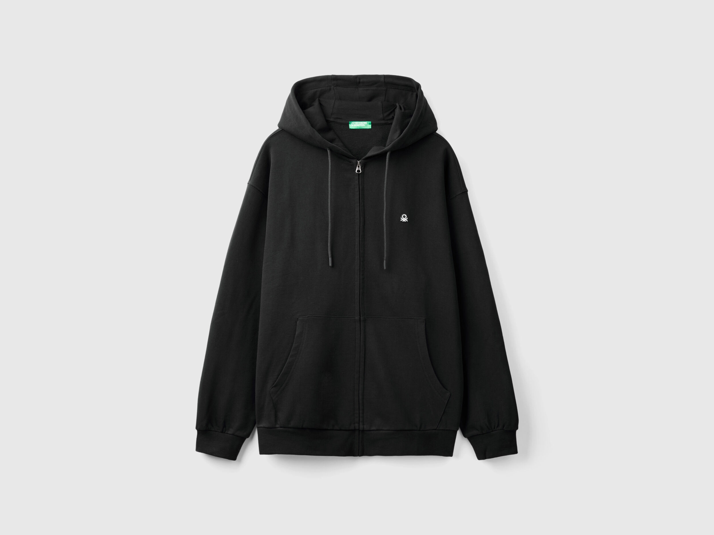 Felpa in cotone con zip e cappuccio Nero Benetton