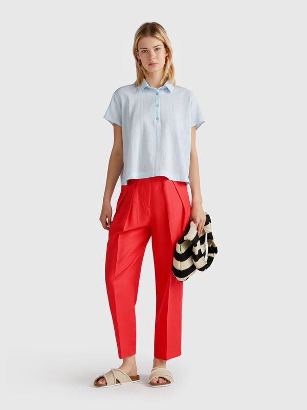 Pantalon large en lin mélangé Femme