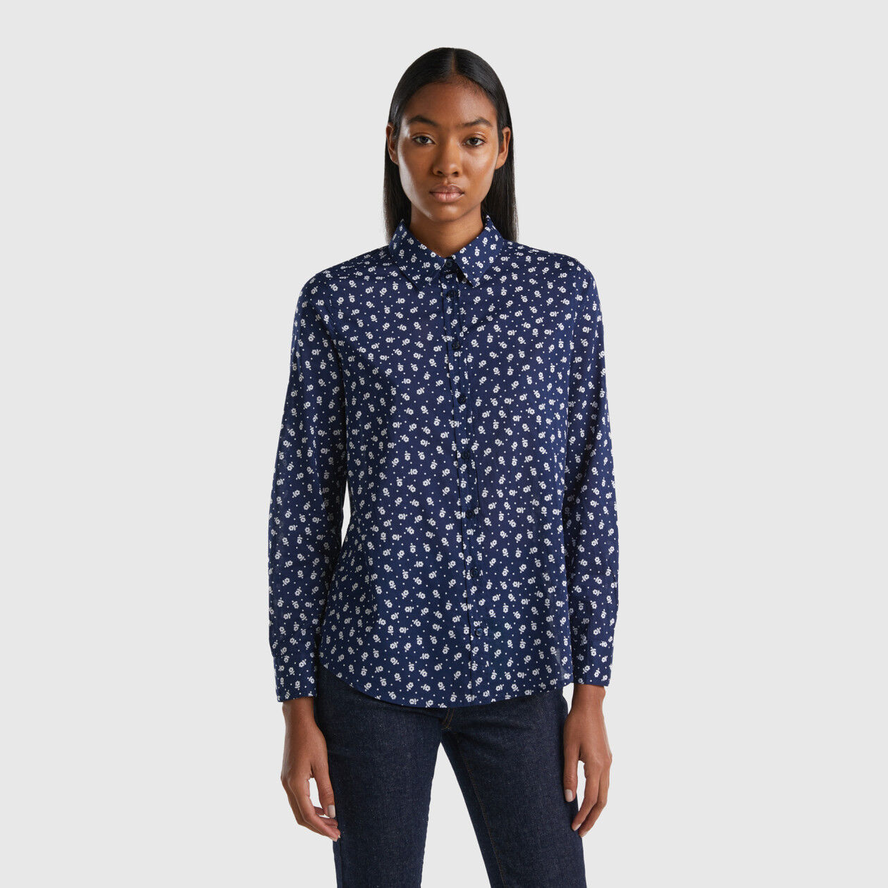 Camicia blu scuro a fiori Blu Scuro Benetton