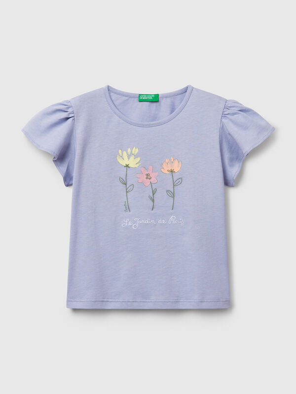 T-shirt con stampa e ricamo Bambina