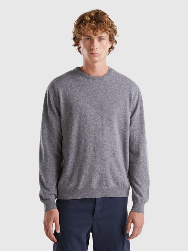 Pull gris foncé en pure laine mérinos Homme