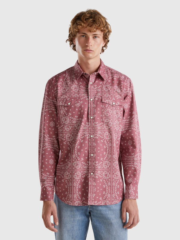 Camicia western con stampa bandana Uomo