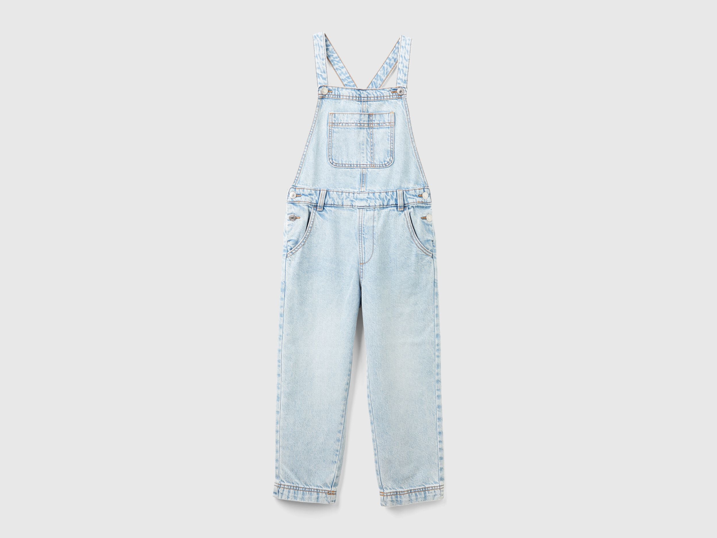 Salopette en jeans a strass Bleu Clair Benetton