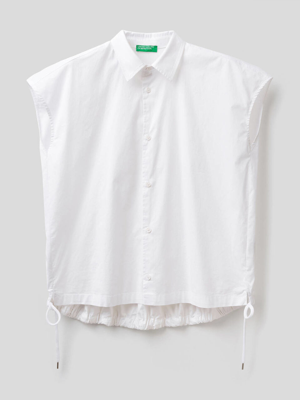Blusa in cotone stretch con coulisse image number 1