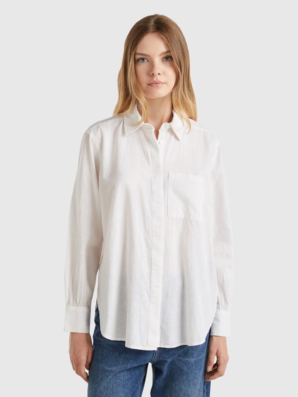 Chemise rayée en lin mélangé Femme