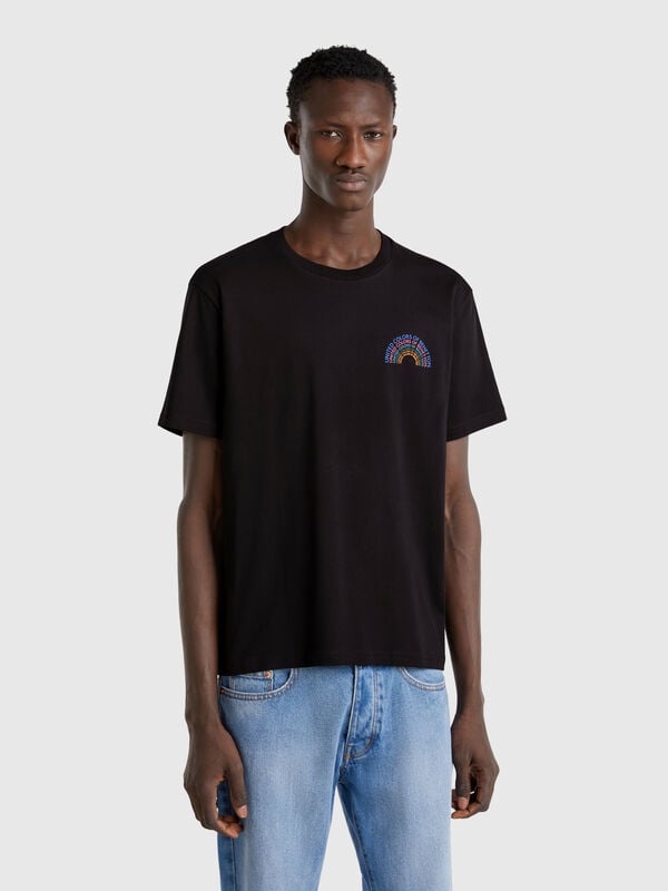 Schwarze Baumwoll-T-Shirt mit weißem Logo Herren