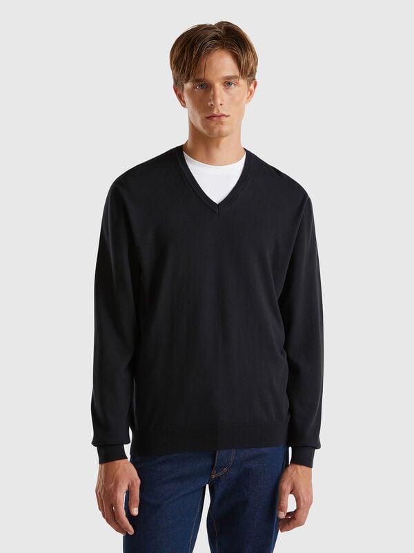 Pullover aus reiner Baumwolle mit V-Ausschnitt Herren
