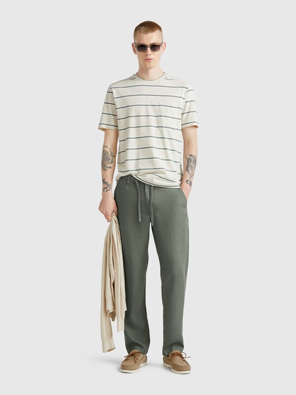 Pantaloni con coulisse in puro lino Uomo