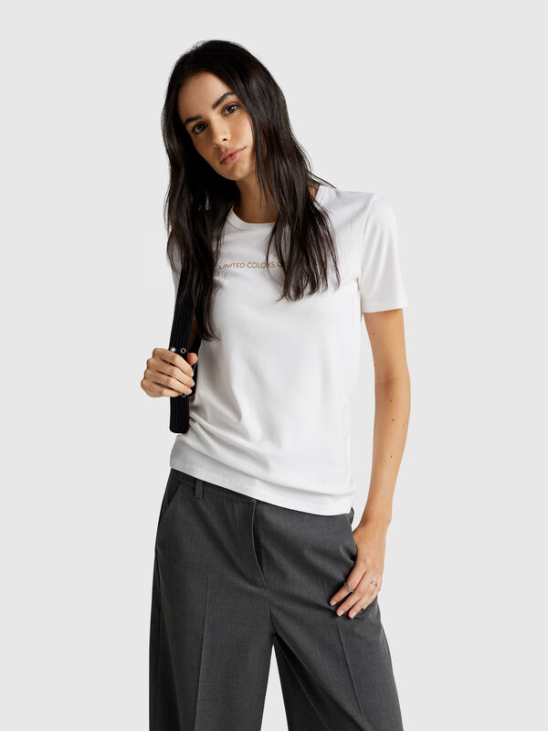 T-shirt 100% cotone con stampa logo glitter Donna