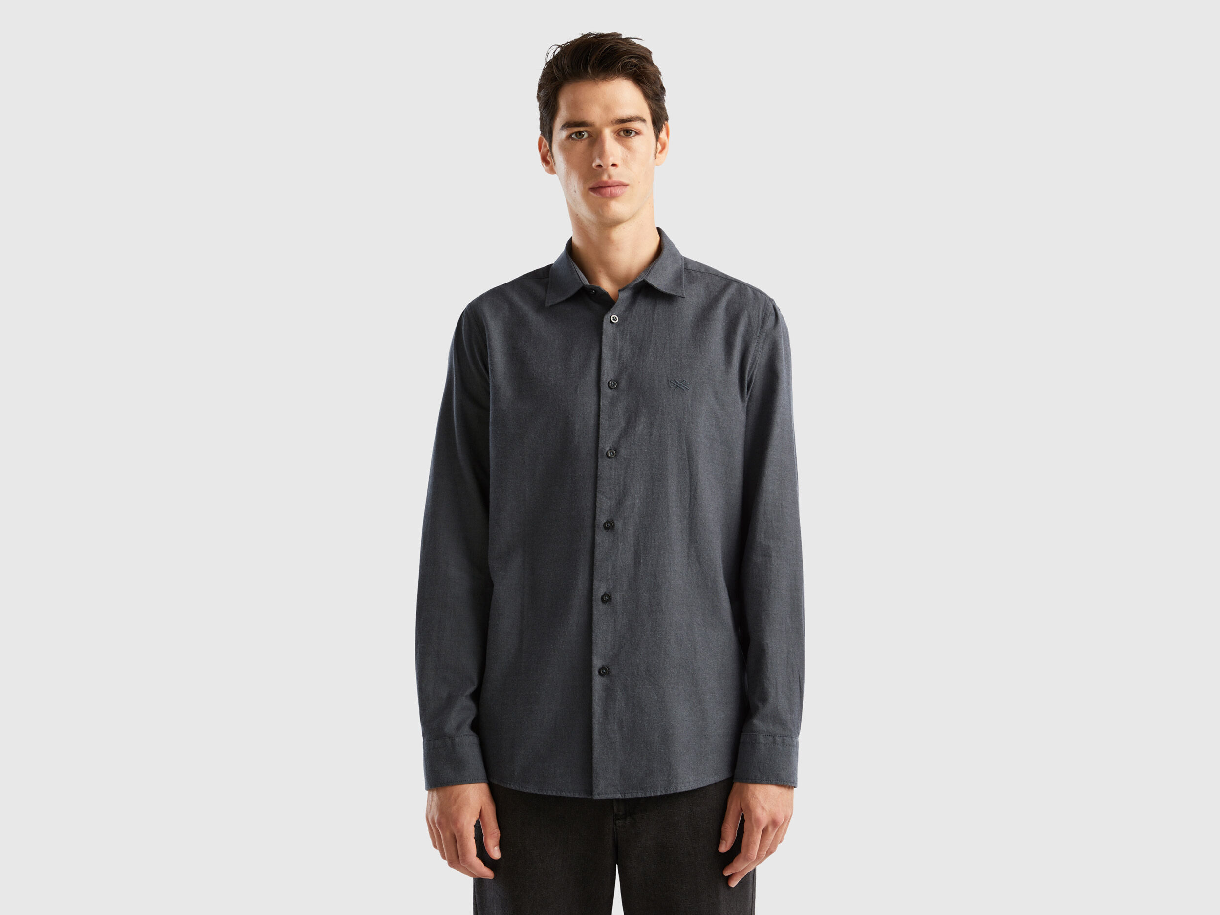Chemise ajust e en flanelle Gris Fonc Benetton