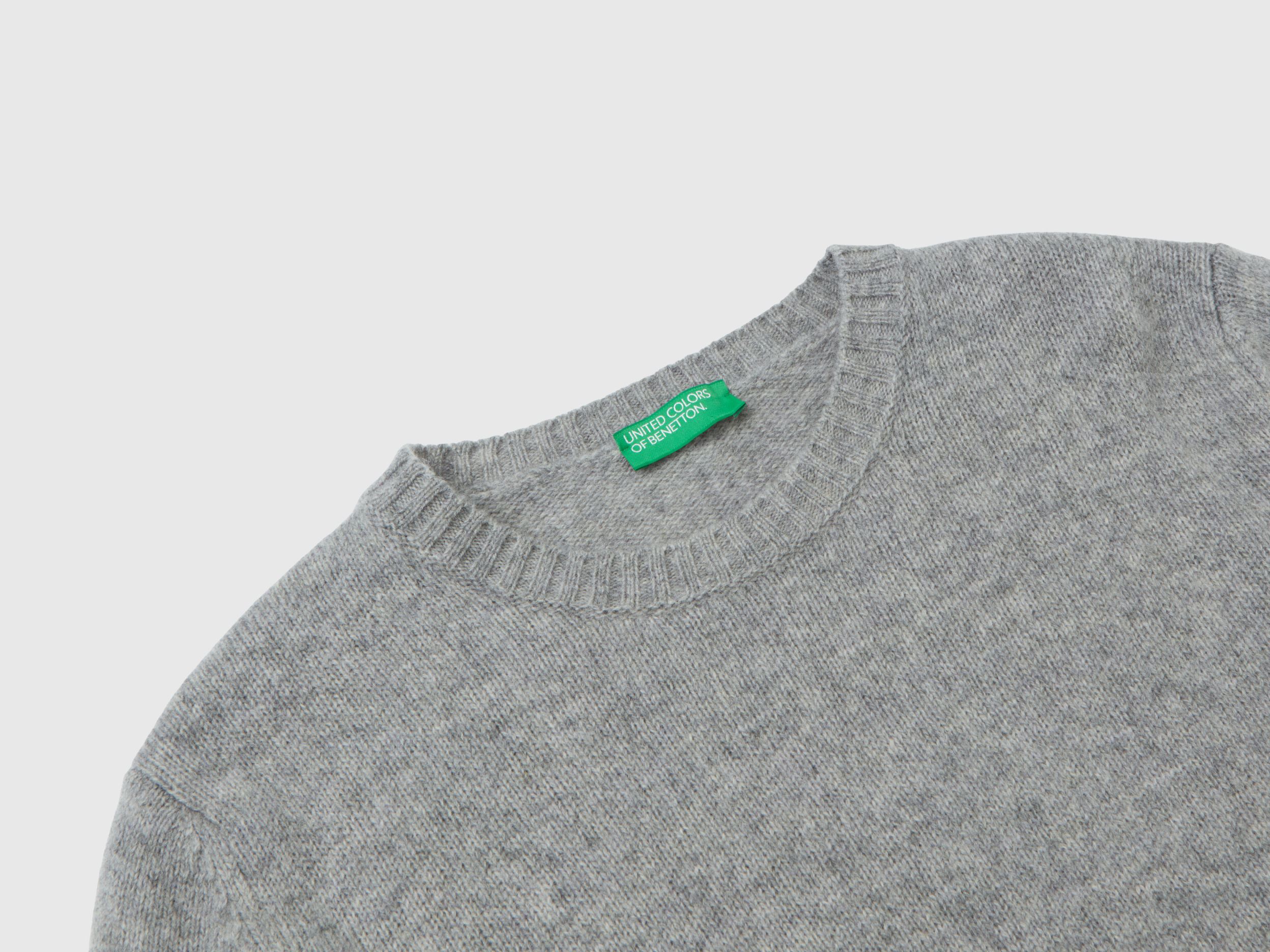 Sweater in pure Shetland wool Light Gray Benetton